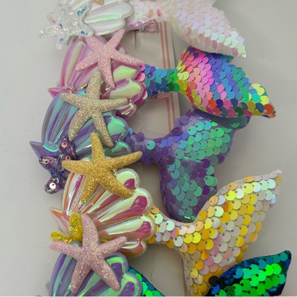 Mermaid Hair Accessories set of 6 Clip On Sequin Mermaid Tail Clips - Picture 11 of 16